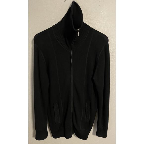 Neiman Marcus Women Full Zip Sweater Small Black Silk Blend Stretch Quiet Luxury - Picture 1 of 8